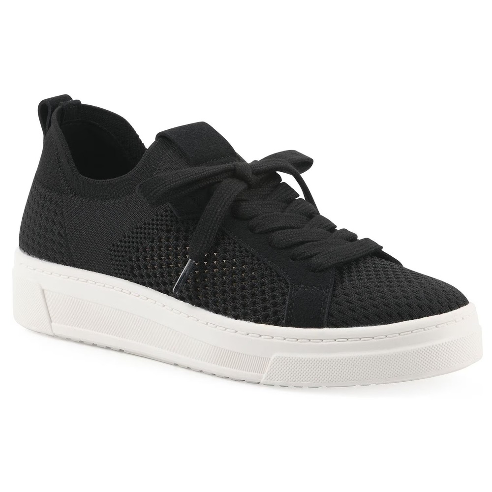 White Mountain Womens Lace-Up Sneaker Size 7 Black Knit Platform Athletic Shoe